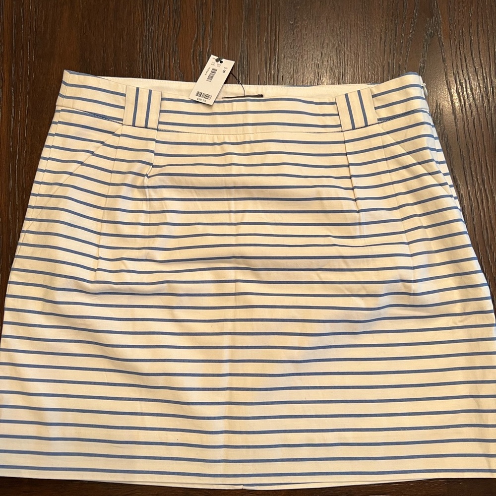 NWT The Limited Cream Blue Striped Mini Skirt w/ Pockets Lined Side Zipper. Sz 8